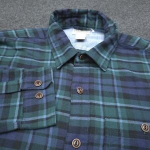 LL Bean Mens Medium Traditional Fit Blue Green Plaid Flannel Button Shirt Soft